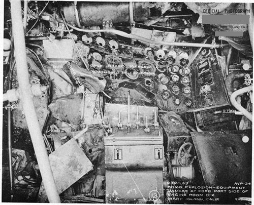 Photo 7: Path of direct hit bomb No. 3 in after engine room.
