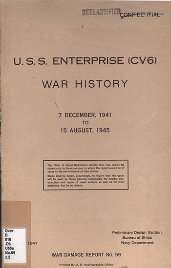 Cover of 'USS Enterprise (CV6) - War History, 7 December, 1941 to 15 August, 1945'.