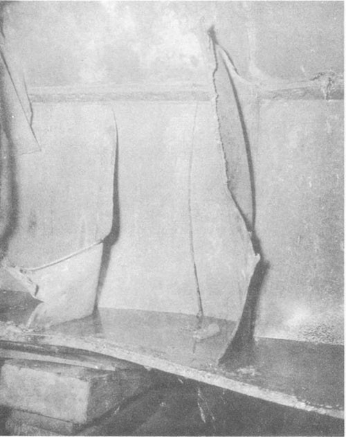 Photo No. 4: Crack in vertical keel (3/4-inch medium steel) at frame 74-1/2.