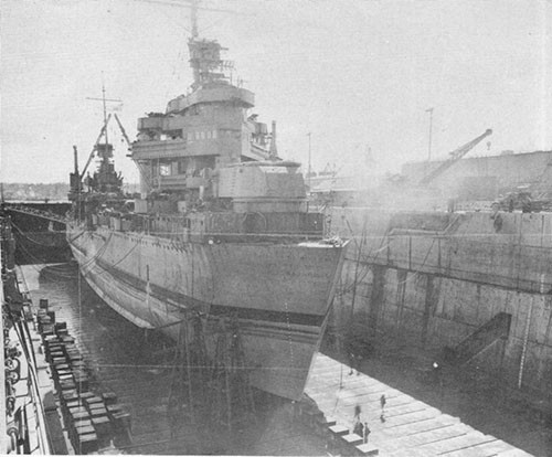 Photo 17: USS NEW ORLEANS - In drydock at Navy Yard, Puget Sound 8 April, 1943. 