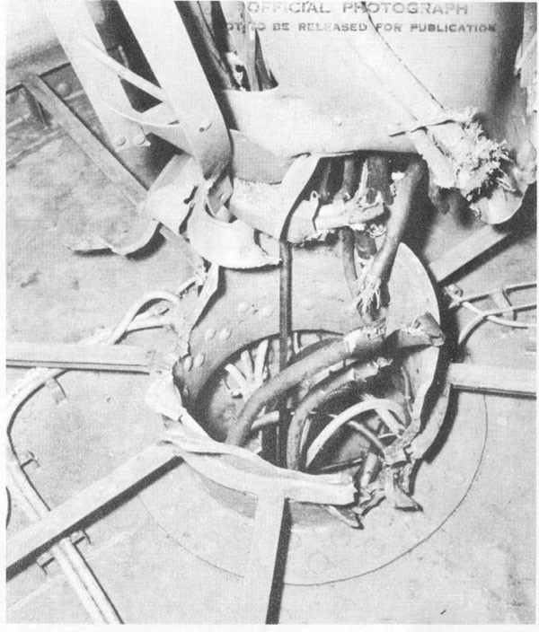 Photo 7: Center column of 5-inch secondary battery director destroyed by hit No. 6.