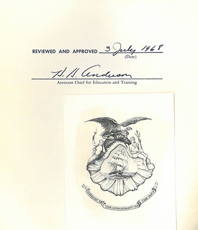 Verso page image - Reviewed and approved 3 July 1968, signed by Anderson, Assistant Chief for Education and Training, with the Navy Department Library's book plate.