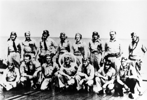 Lieutenant George Gay, USNR (circled in photograph) - sole survivor of Torpedo Squadron Eight (VT-8).