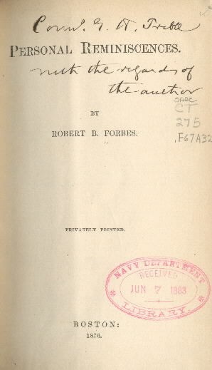 Image of title page of Personal Reminiscences by Robert B. Forbes