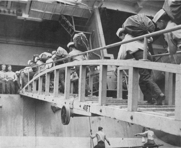 Photo of sailors boarding the ship