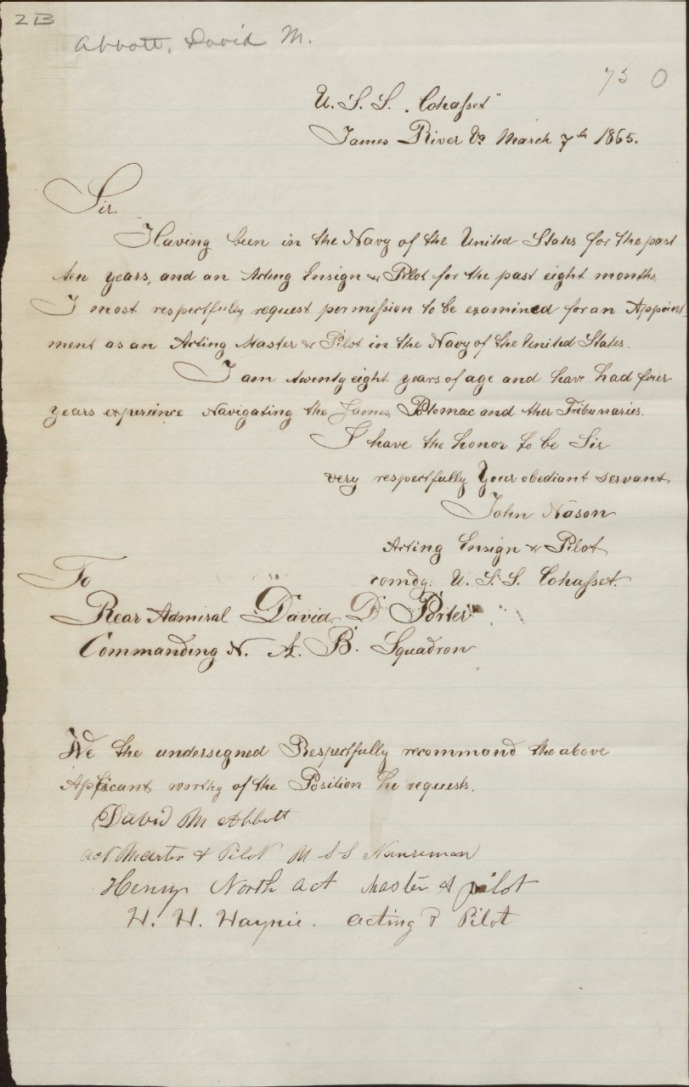Abbott, David M - Letter to RADM DD Porter 1865