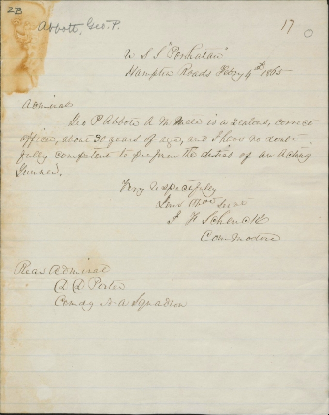 Abbott, George - Letter to RADM DD Porter 1865