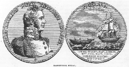 Captain William Bainbridge, USN, Commanding Officer of USS Constitution. Engraving of the medal authorized by the United States Congress in honor of Captain Bainbridge's 29 December 1812 victory in the battle between USS Constitution and HMS Java...