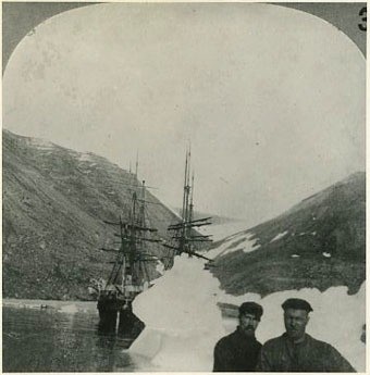 Peary Arctic Expedition, 1898-1901. Ships Windward and Eric at Nuerke, Greenland, 800 miles from the North Pole, during Robert E. Perary's 1898-1901 expedition. Naval History & Heritage Command, Photographic Section. #NH100974.