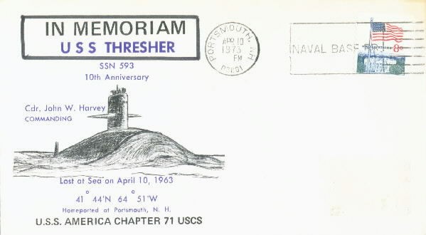 Image of USS Thresher envelope with memoriam cancellation