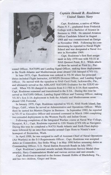 Biography of Captain Donald B. Roulstone, United States Navy.