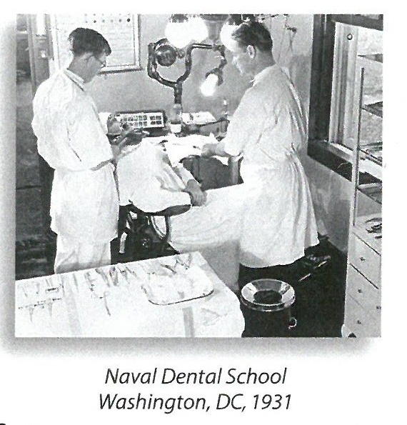 jpeg photo showing two students working on a patient at the Naval Dental School; Washington, DC, 1931
