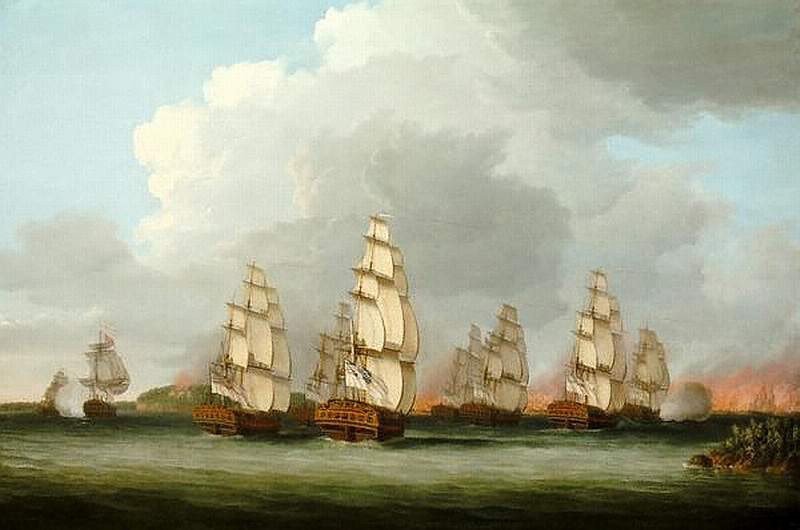 Figure 1 Destruction of the American Fleet at Penobscot Bay, 14 August 1779, oil painting by Dominic Serres (1722-1793)