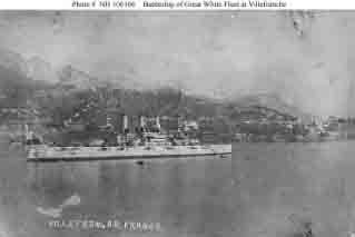 One of the fleet's Connecticut-class battleships, Villefranche, France, circa January 1909.