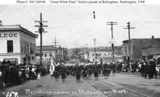 Sailors parading in Bellingham, Washington, spring or early summer 1908.