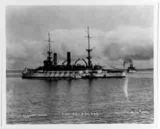 Kearsarge (Battleship #5)  in a Pacific Coast harbor. 