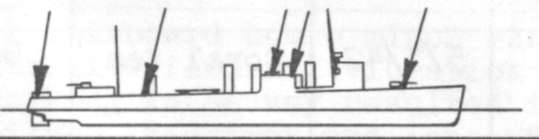 Diagram of PEARY (DD226) depicting damaged areas