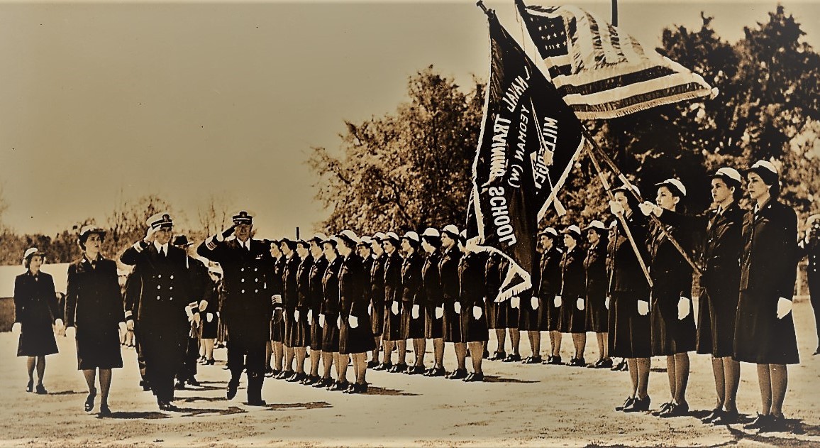 WAVES stand at attention during the graduation review at the Naval Training School, Milledgeville, Georgia on April 17, 1943.