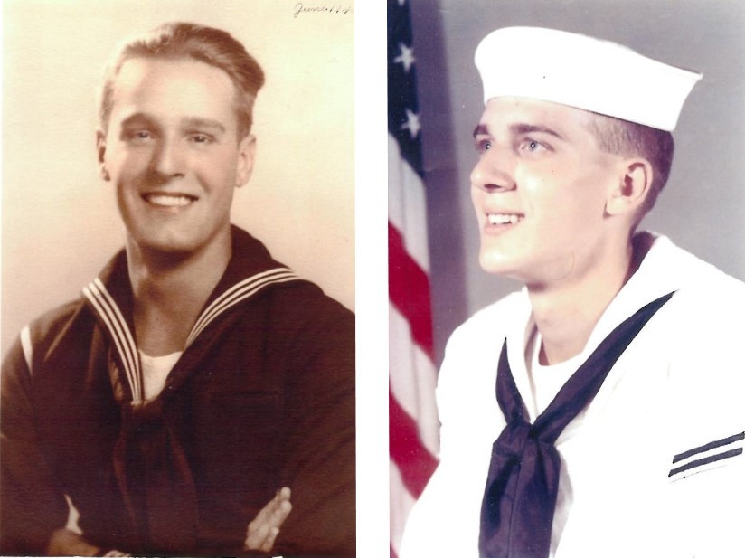 <p>Charles Bender and his son Geoff Bender pictured during the Navy service. Charles is photographed in 1940. Geoff is photographed in 1968.</p>
