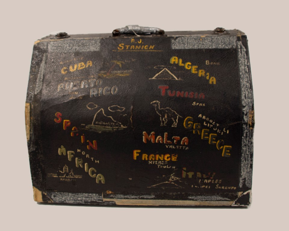 Photograph of an accordion case from WWII.