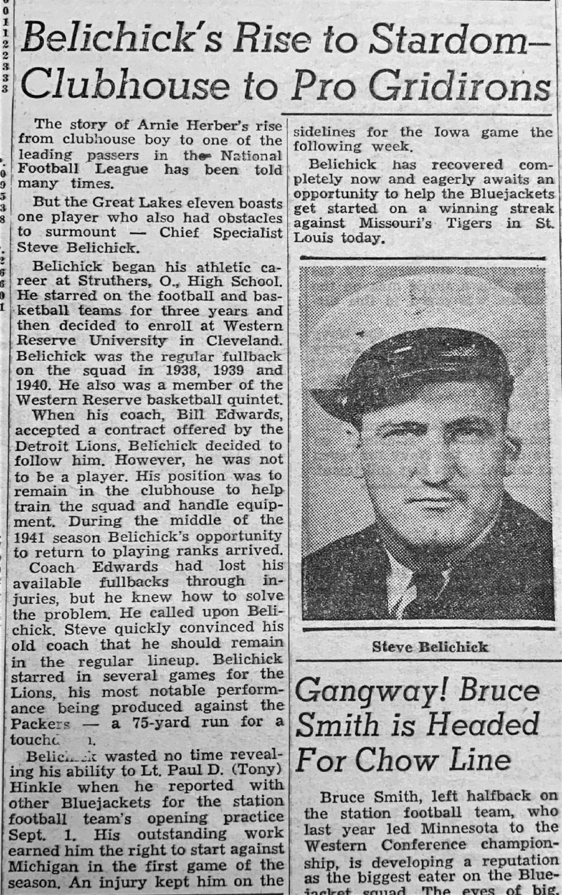 Newspaper article about Steve Belichick from the Great Lakes Bulletin.