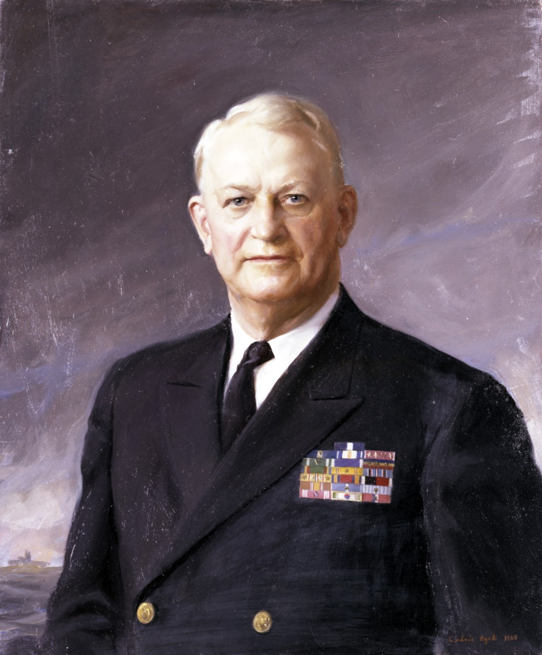 Admiral Arleigh A. Burke, Chief of Naval Operations, 1955-1961 Portrait by Cedric Egeli, 1968.   Courtesy of the Naval Art Gallery.  