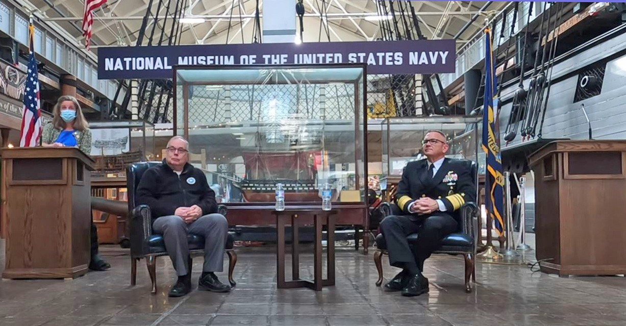 Vice Admiral Jeffrey Trussler and Samuel J. Cox, Rear Admiral (Ret) in discussion on November 29, 2021. 