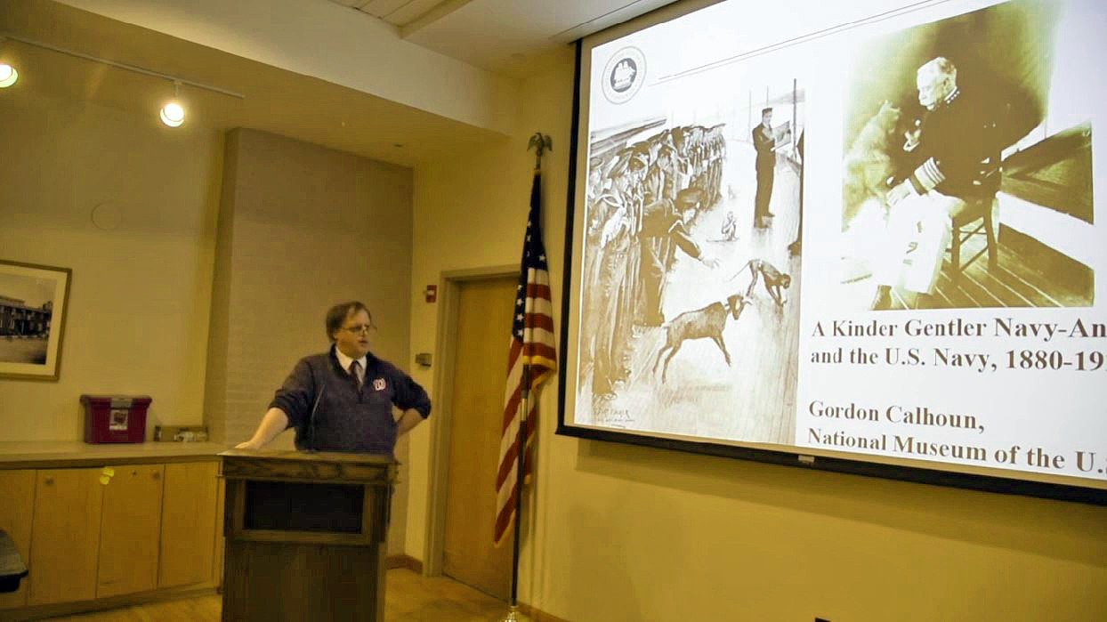 Curator Gordon Calhoun giving his presentation on April 11, 2022. 