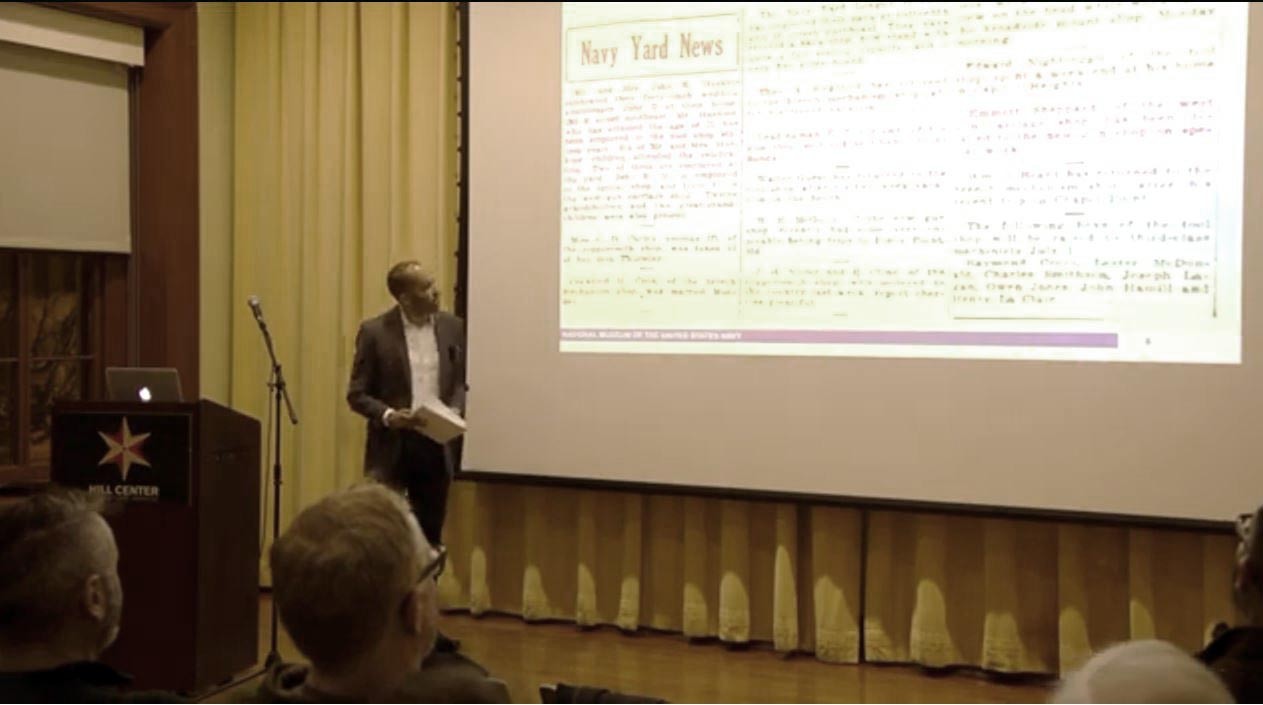 Dr. Edward Valentin presenting Social History of the Washington Navy Yard
