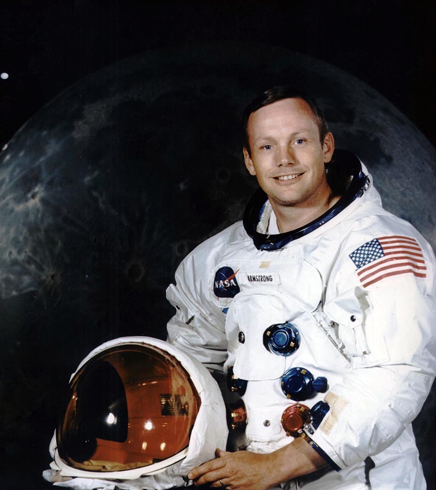 Neil Armstrong, a former naval aviator who flew 78 combat missions during the Korean War, was the first person to walk on the moon.