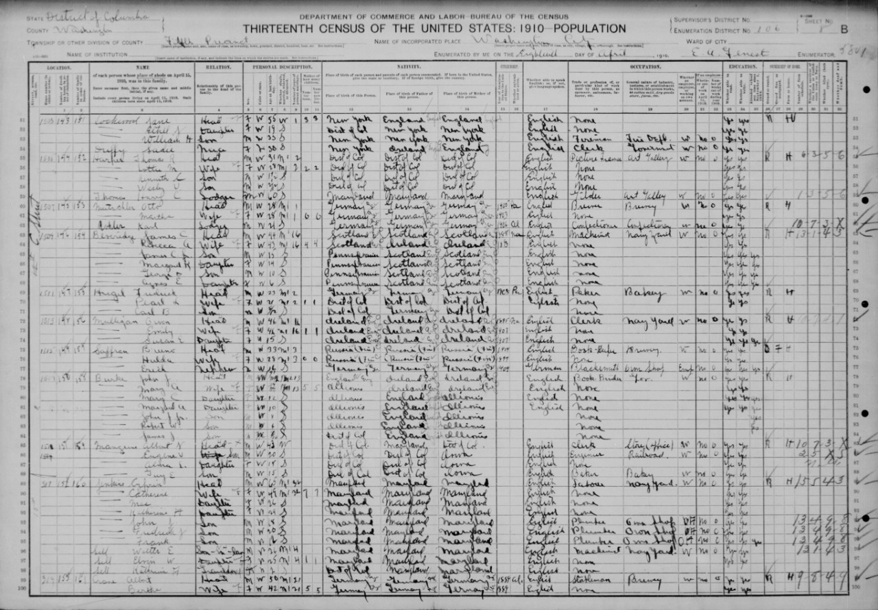 United States Census 1910, District of Columbia, Washington, Precinct 5, ED 85.