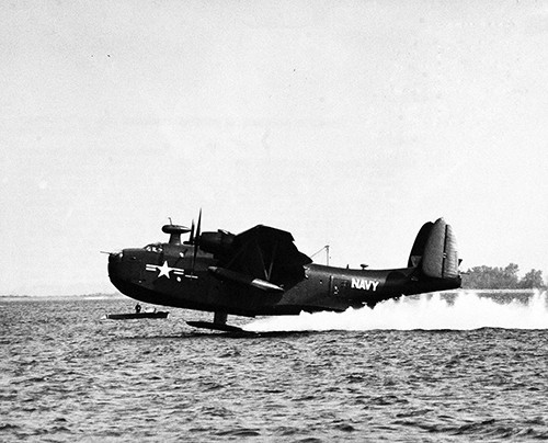 USN 709514: PBM-5 “Mariner” testing the hydro-ski on water landings and takeoffs at Chesapeake Bay, Maryland. Photograph released December 12, 1955.
