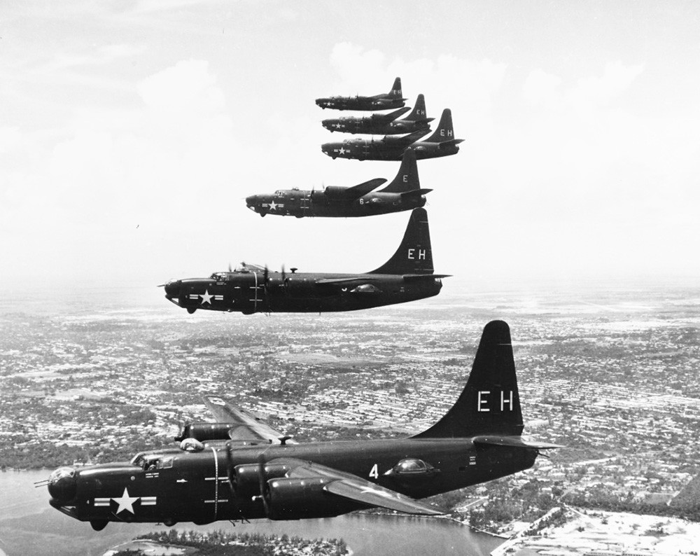80-G-440198:   PB4Y-2 “Privateer” Patrol Planes of VP-23, in formation over Miami Beach, Florida, August 4, 1949.  
