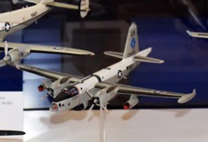 An aircraft model of the P2V-5 aircraft is on display in the North End of the Cold War Gallery.