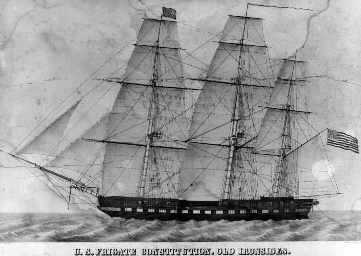 NH 54598:  USS Constitution, (1797-____), lithograph by A. Hoen & Co., Baltimore, MD., after a drawing by T. Nelmes.   