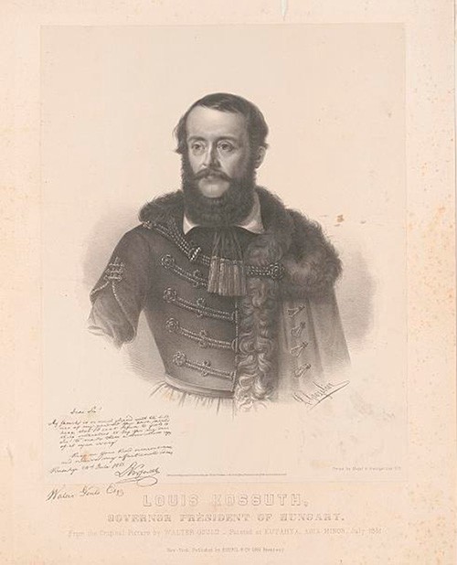 LC-DIG-pga-07751:   Louis Kossuth, Governor, President of Hungary, print from the original picture by Walter Gould, painted at Kutahya, Asia Minor, July 1851.   Courtesy of the Library of Congress.  
