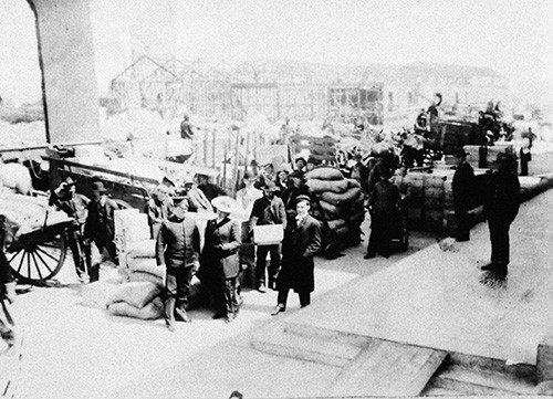 92-ER-3.   Receiving stores at Moulder Warehouse following the 1906 San Francisco Earthquake.  National Archives Photograph.  Records of the Quartermaster General photograph, now in the collections of the National Archives.  