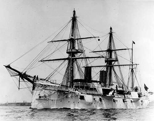 NH 69180:   Protected cruiser Chicago (Cruiser #3) in New York Harbor, circa 1891.   NHHC Photograph.  