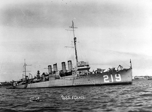 NH 69331:  USS Edsall (DD-219) at San Diego, California, circa early 1920s.   NHHC Photograph Collection.  