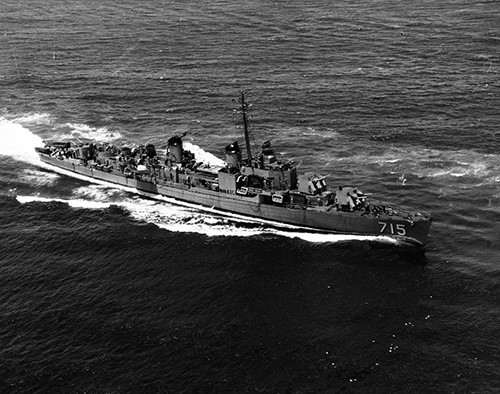 NH 107454:  USS William M. Wood (DD-715), underway, late 1940s.   NHHC Photograph Collection. 