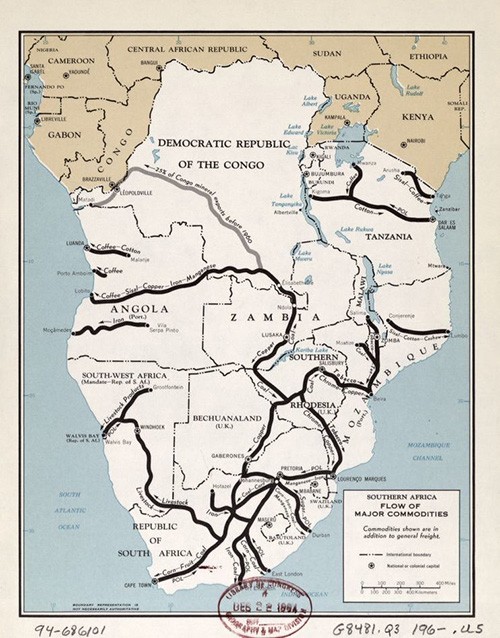 C848L.Q3 196-U5:  South Africa, flow of major commodities, made by CIA.  Courtesy of the Geography and Maps Division, Library of Congress.   