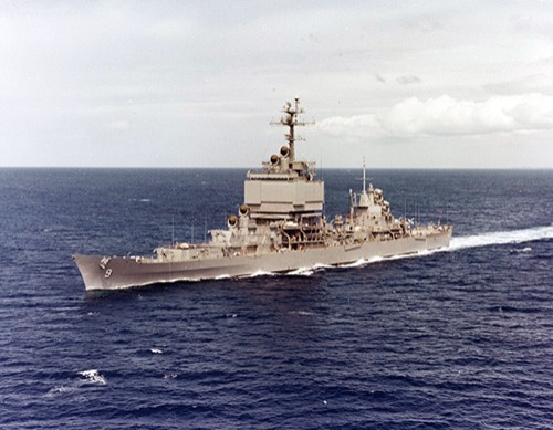 NH 106500-KN:  Long Beach (CGN-9), underway off Oahu, Hawaii, May 9, 1973.   NHHC Photograph Collection.   