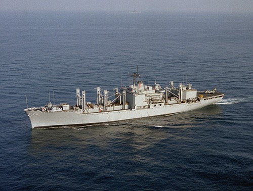 330-CFD-DN-SC-87-10715:  USS Mars (AFS-1), aerial port view, March 2, 1987.  Official U.S. Navy Photograph, now in the collections of the National Archives.  