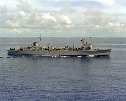 330-CFD-DN-SC-89-08877:  USS Camden (AOE-2), starboard view underway, photographed by Bartett, August 1, 1987.  Official U.S. Navy Photograph, now in the collections of the National Archives.   