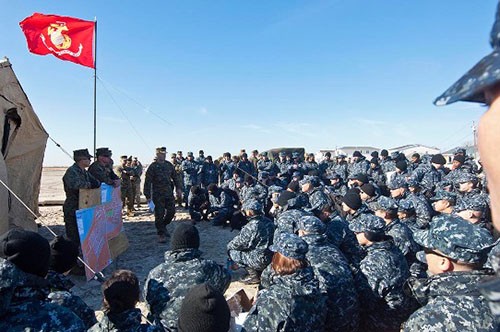 121109-N-UE577-314:    Sailors assigned to the amphibious assault ship USS Wasp (LHD-1) listen as they are briefed at a Marine command center for Hurricane Sandy relief efforts at Breezy Point, Staten Island, N.Y. Wasp, the amphibious transport dock USS San Antonio (LPD 17), and the dock landing ship USS Carter Hill (LSD-50) are positioned in New York Harbor to provide relief support to areas affected by Hurricane Sandy.   Photographed November 9, 2012 by Seaman Andrew B. Church.    Official U.S. Navy Photograph.  