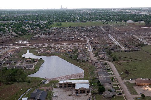 130521-A-VF620-972:   An aerial view of tornado damage in Moore, Okla. The Oklahoma National Guard assisted with disaster response efforts after an EF5 tornado.  Photographed on May 21, 2013 by Sgt. 1st Class Kendall James.  Official U.S. Army National Guard photograph. 