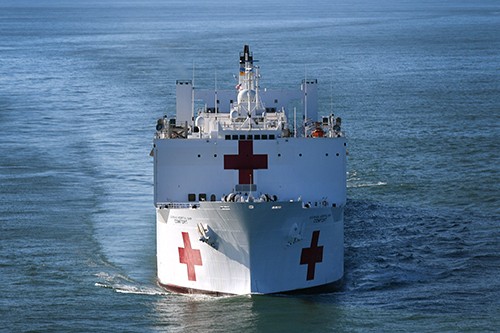 170929-N-ZN152-0010:   The Military Sealift Command hospital ship USNS Comfort (T-AH 20) departs Naval Station Norfolk to support humanitarian relief operations.   Photographed on September 29, 2017 by Mass Communication Specialist 1st Class Ernest R. Scott.  Official U.S. Navy photograph.  