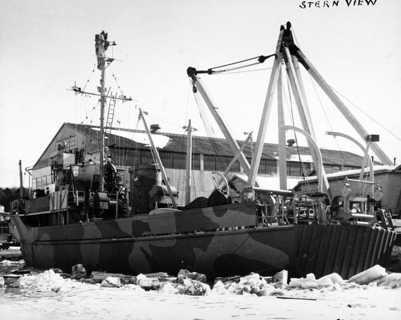 19-LCM-Box-574-YMS-445-2:  YMS-445,  1944.   Stern view, at C. Hiltebrant Drydock Co, Kingston, New York, 1944.  Official Bureau of Ships Photograph, now in the collections of the National Archives.  (2017/10/18).   