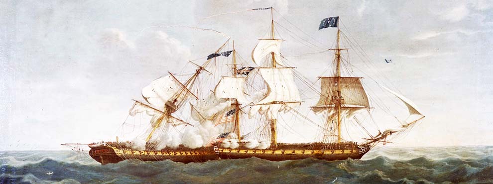 KN-2781: Action between USS Constitution and HMS Guerriere, August 19, 1812.  Artwork entitled, "Dropping Astern" by Michel Felice Corne (1752-1845).   Courtesy of the U.S. Naval Academy Museum.  
