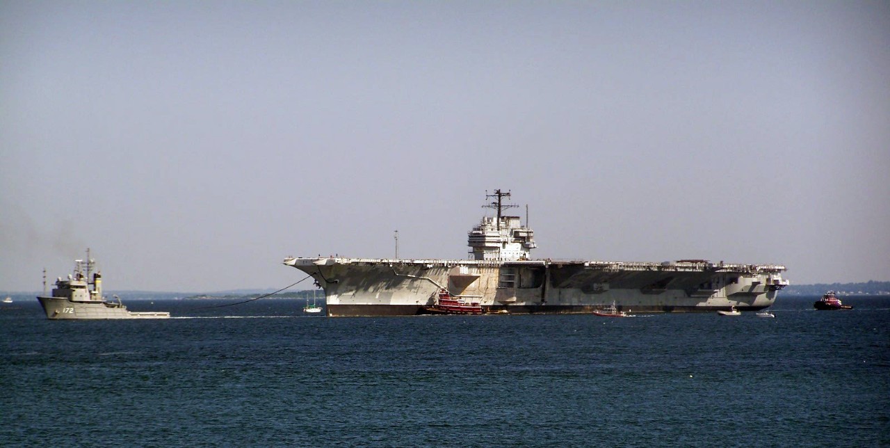 100615-N-1256M-064:  USS Forrestal (ATV-59), 2010.   The decommissioned aircraft carrier Ex-USS Forrestal (AVT 59) departs Naval Station Newport, Rhode Island,  for a three-day cruise to Philadelphia, June 15, 2010. The first of the supercarriers, Forrestal was commissioned Sept. 29, 1955, and was in service for more than 38 years.  Photographed by MC1 Jorge Morales.   Official U.S. Navy Photograph.  